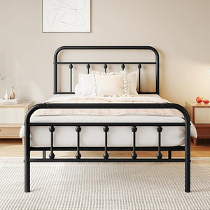 Full Size Metal Platform Bed Frame with Victorian Headboard & Footboard