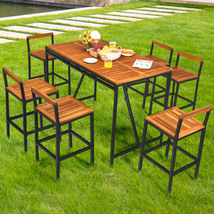 7-Piece Outdoor Acacia Wood Bar Set with 6 Bar Stools