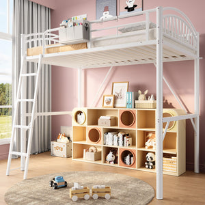 Twin Metal Loft Bed with Convertible Ladder & Guard Rails