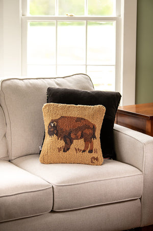 Hand-Hooked Wool Throw Pillow – Gold Buffalo 14x14