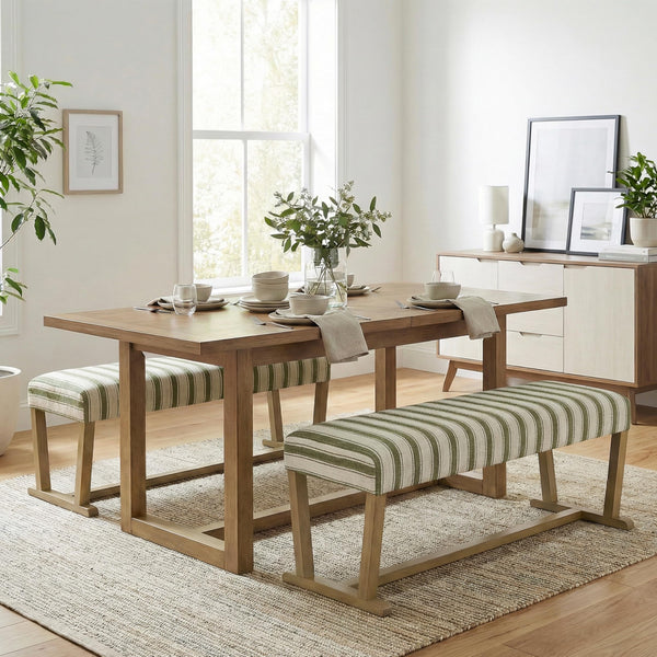 Upholstered Ottoman Bench with Cushion & Rubberwood Legs