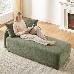 Oversized Chenille Chaise Lounge Chair with 2 Pillows