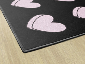 Educational Area Rug for Kids Classroom & Playroom — Hearts on Black