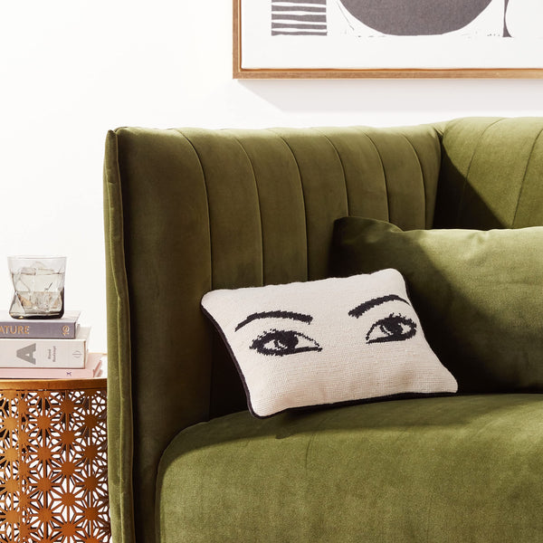 Wool Needlepoint Throw Pillow – Eyes Design, Natural