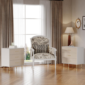 7-Drawer White Dresser with Linen-Textured Fronts & Gold Accents