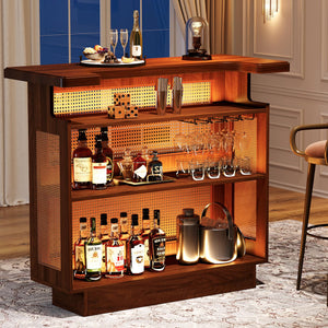 Farmhouse Rattan Bar Cabinet with Stemware Racks