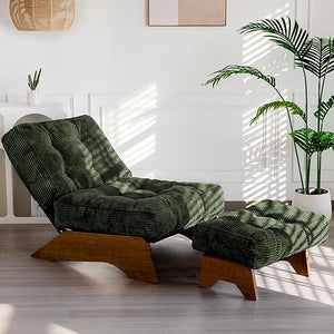 Tufted Accent Chair with Ottoman & Adjustable Backrest