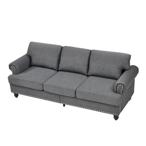 Modern 3-Seat Sofa with Round Armrests – Grey