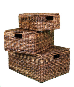 Abaca Nesting Baskets Set of 3 – Handwoven Storage Baskets with Handles