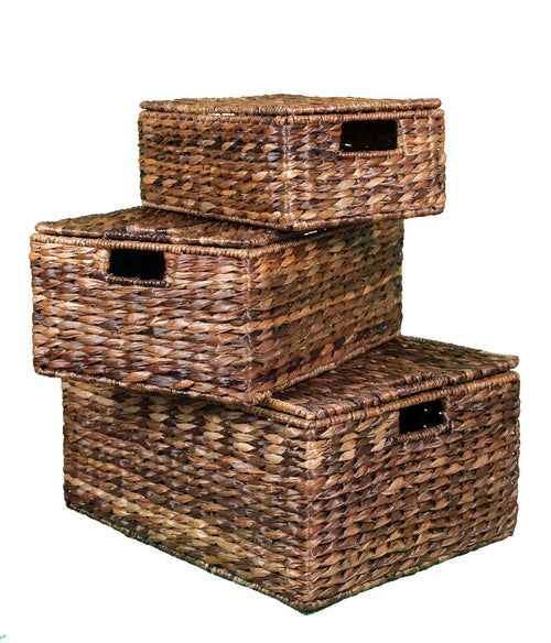 Abaca Nesting Baskets Set of 3 – Handwoven Storage Baskets with Handles