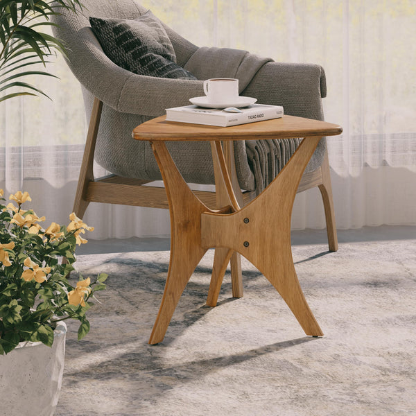 Triangle Wood End Table with Cross-Leg Base – Brown