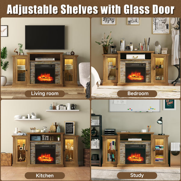 Fireplace TV Stand with LED Lights & Electric Fireplace Insert