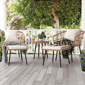 2-Piece Outdoor Wicker Ottoman Set with Cushions