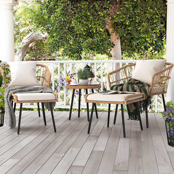 2-Piece Outdoor Wicker Ottoman Set with Cushions