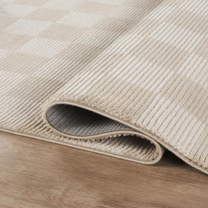 Cream Checkered Area Rug