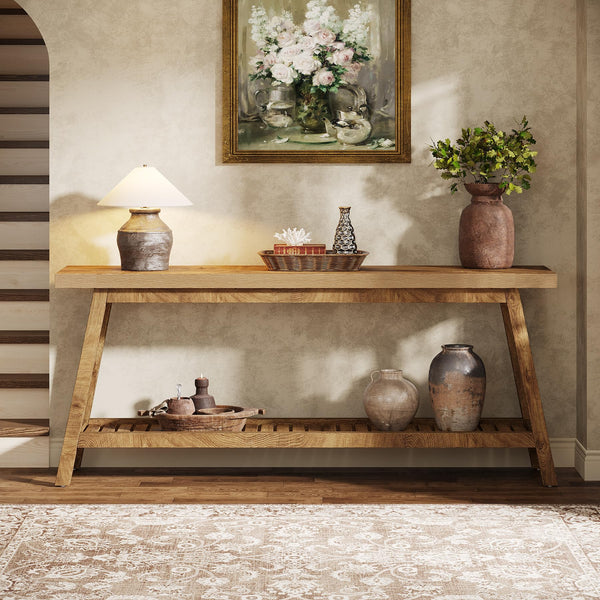 70.87-Inch Farmhouse Console Table with 2-Tier Storage