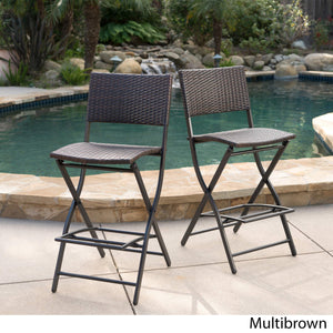 Outdoor Wicker Barstools Set of 2 with Footrest – Foldable
