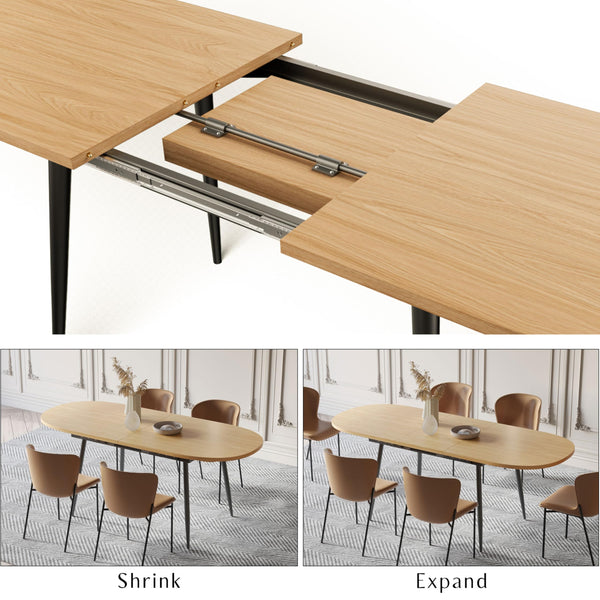 Extendable Oval Dining Table with Metal Legs