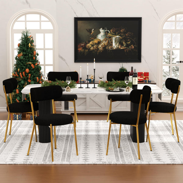 Modern Oval Dining Table Set with Boucle Chairs – 4 to 6 Seats