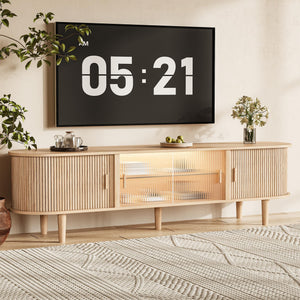 70-Inch Fluted TV Stand with LED Lights & Sliding Doors