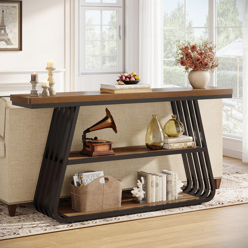 55" 3-Tier Console Table with Iron Frame