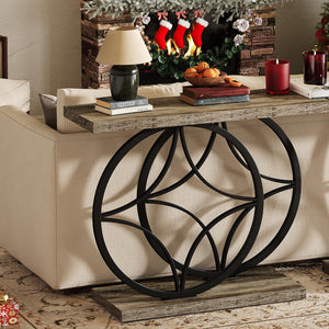 Industrial Console Table with Wood Top – Entryway Sofa Table