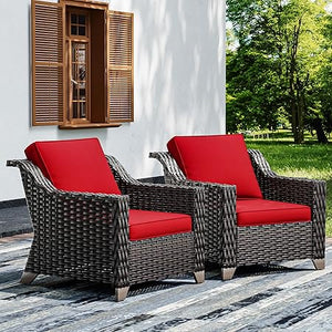 Outdoor Wicker Patio Chairs Set of 2 with Thick Cushions