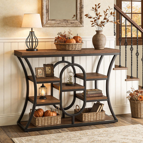 5-Tier Industrial Console Table with Storage Shelves