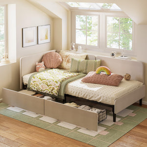 Twin Corner Daybed with Storage Drawers & Safety Rails