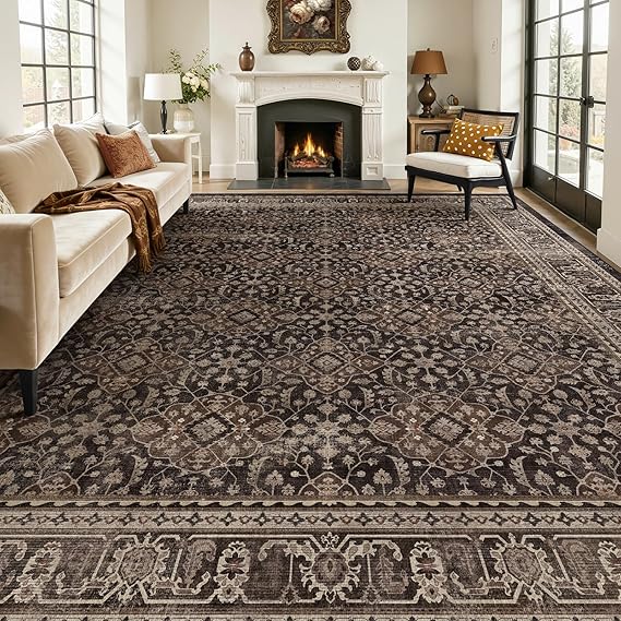9x12 Moroccan Boho Area Rug – Washable, Non-Slip, Low Pile