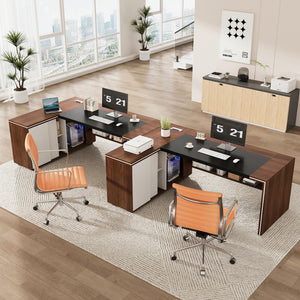 L-Shaped Executive Desk with Cabinet Storage, Bookshelf & CPU Stand