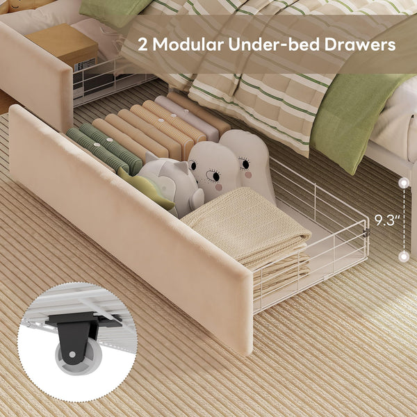 Full Upholstered LED Storage Bed with Charging Station