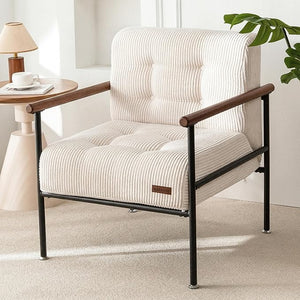 Modern Upholstered Accent Chair with Wood Armrests