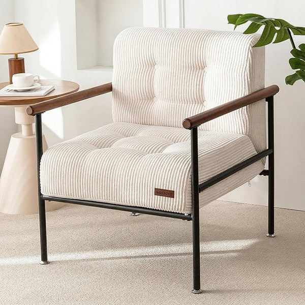 Modern Upholstered Accent Chair with Wood Armrests