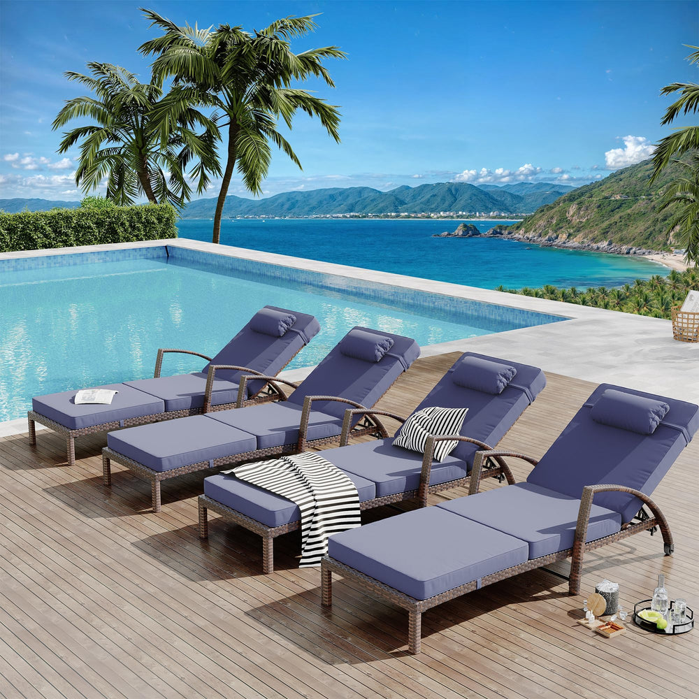 Outdoor PE Rattan Chaise Lounge Set of 2