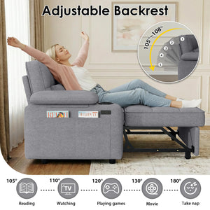 58" Convertible Sofa Bed with USB Charger & Cup Holders – Teddy Fabric Loveseat