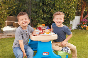 Kids Folding Picnic Table with Umbrella – Blue/Green