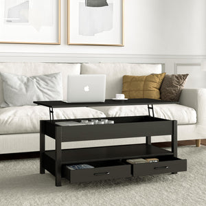Lift Top Coffee Table with 2 Drawers and Open Shelf
