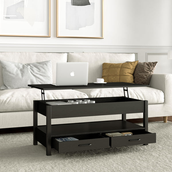 Lift Top Coffee Table with 2 Drawers and Open Shelf