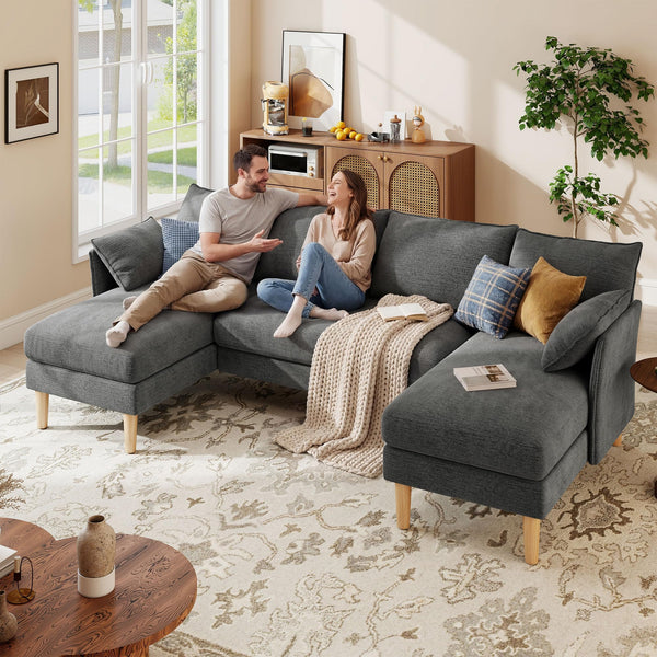 U-Shaped Sectional Sofa with Double Chaise Lounge – Dark Gray