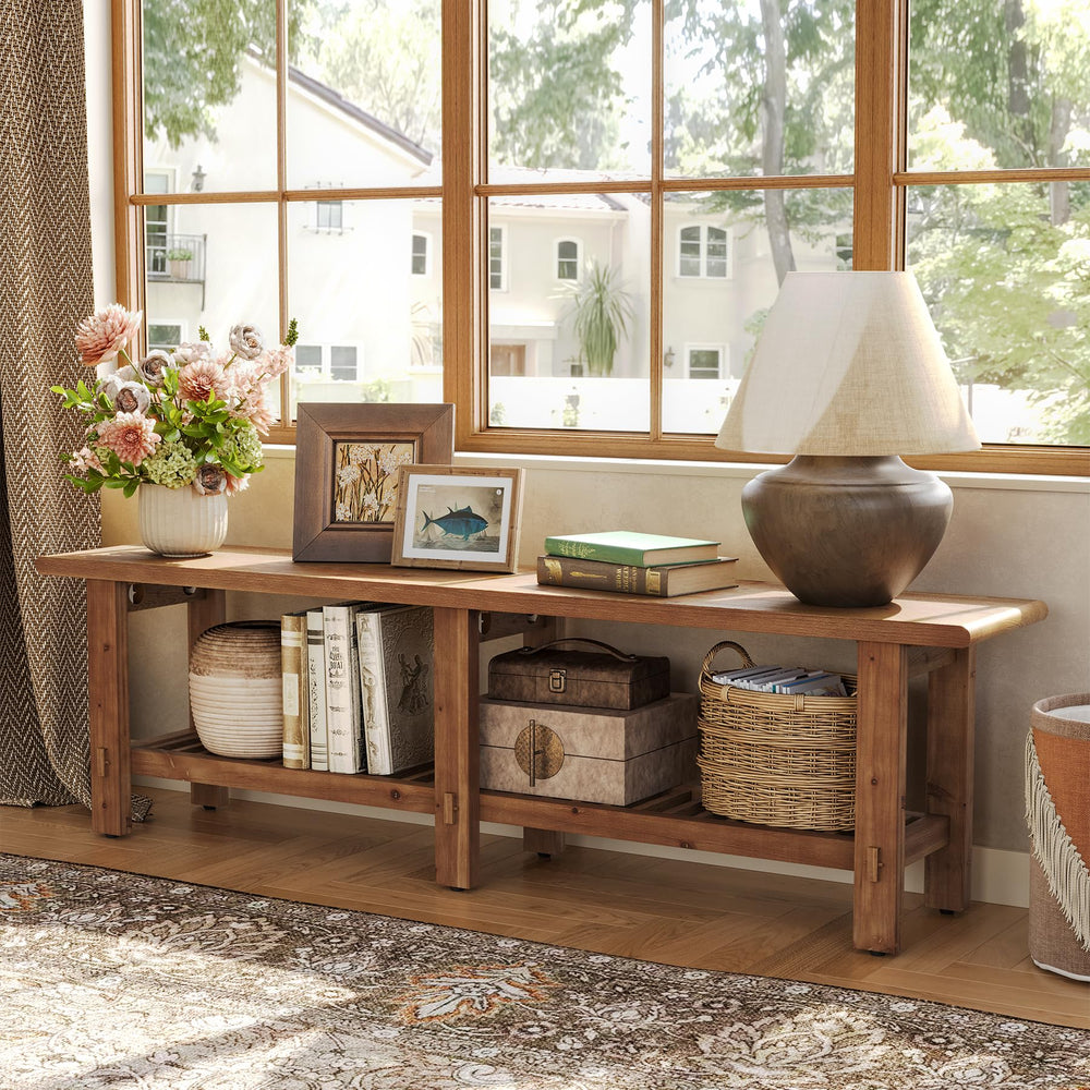 63" Solid Wood Entryway Bench with Shoe Storage