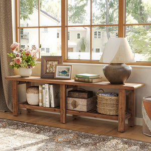 63" Solid Wood Entryway Bench with Shoe Storage