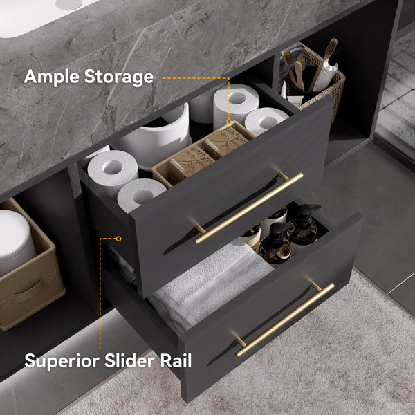Floating Bathroom Vanity with Sintered Stone Countertop & Undermount Sink