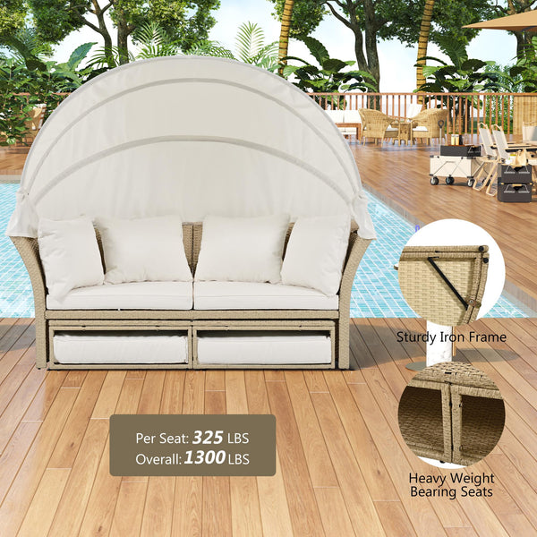 Outdoor Convertible Patio Daybed with Retractable Canopy