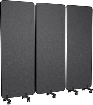 3-Panel Foldable Room Divider with Wheels, 71"W x 66"H