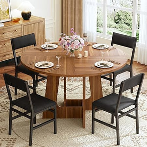 Round Dining Table Set for 6 – 7-Piece with Upholstered Chairs