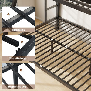 Heavy Duty Metal Bunk Bed Twin Over Full with Safety Guardrail & Ladder