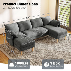 U-Shaped Sectional Sofa with Double Chaise Lounge – Dark Gray
