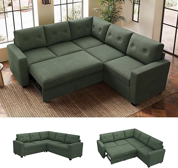 U-Shaped Sectional Sleeper Sofa with Storage Ottoman