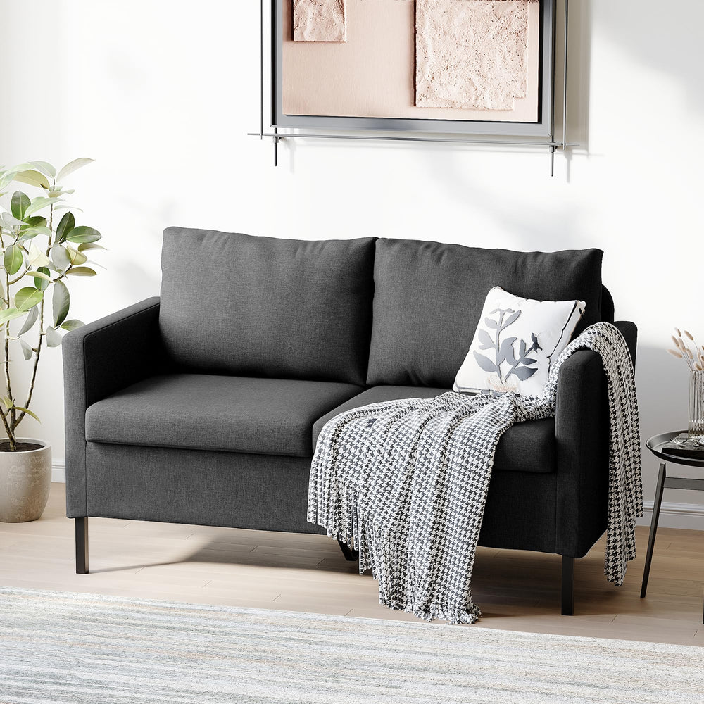 Small Linen Loveseat Sofa with Iron Legs